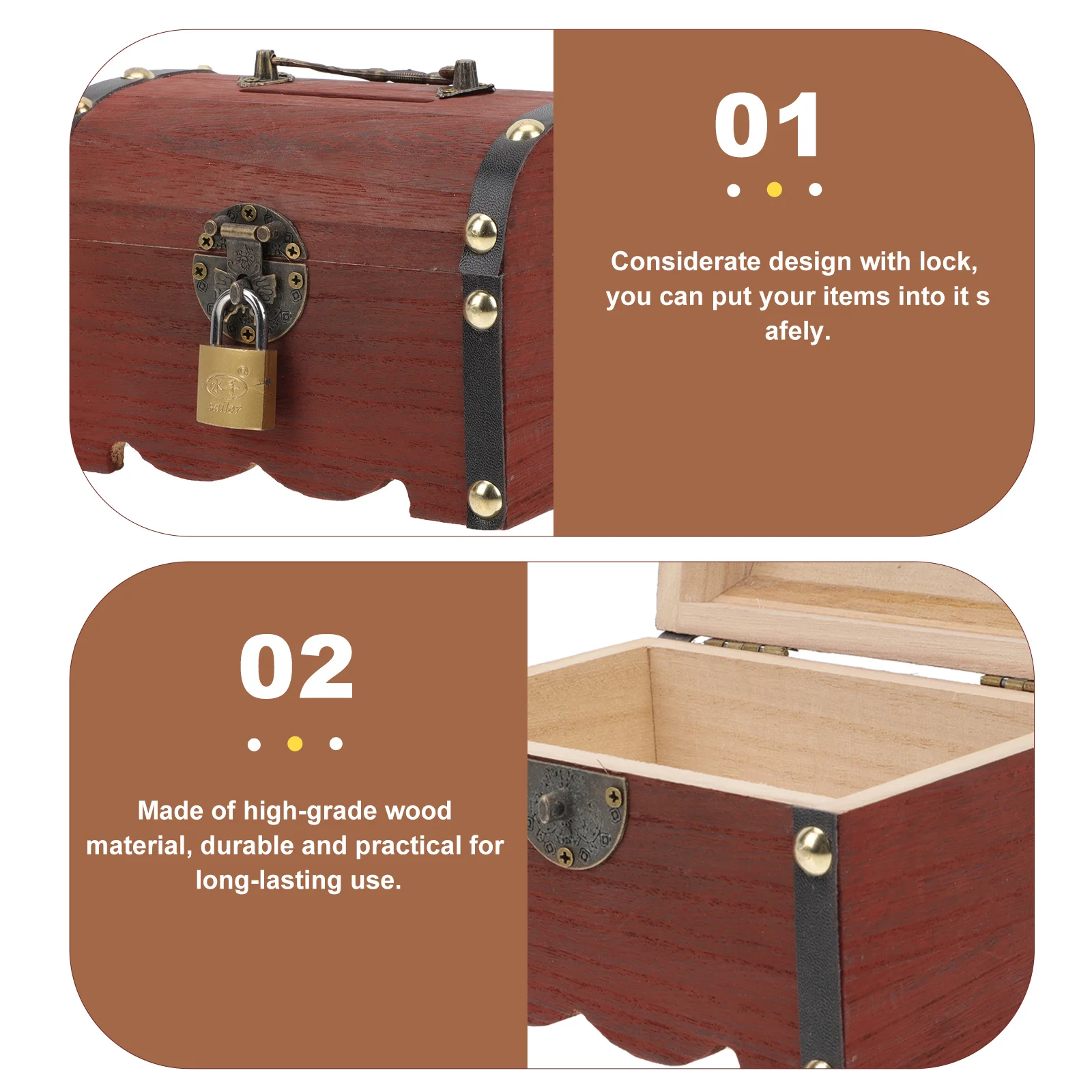 

Household Wooden Money Case Coin Storage Treasure Box Vintage Style Wooden Box Lock Design Wood Material Safe