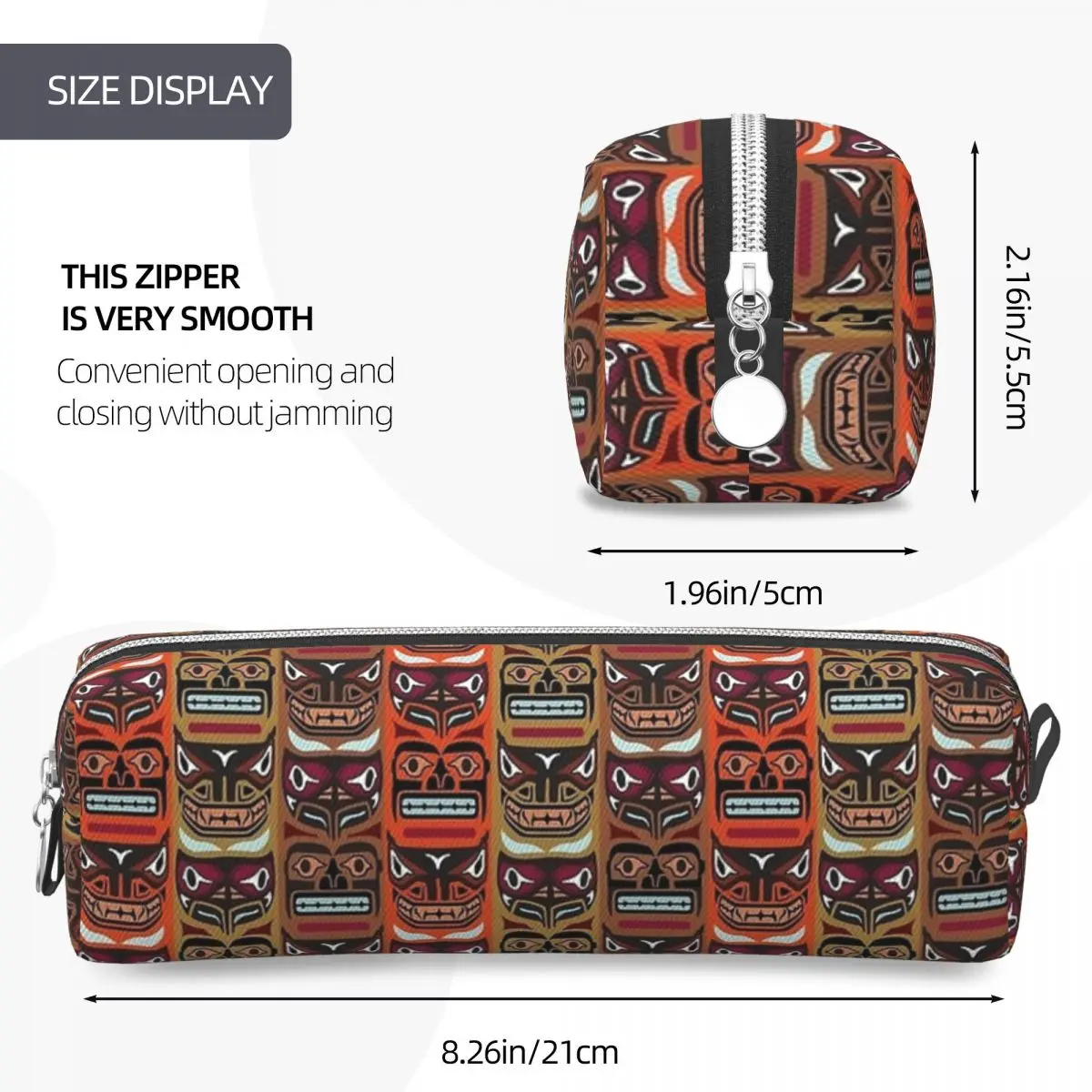 티키 머리와 토템 폴 연필 케이스 펜 홀더 가방 소녀 소년 대형 스토리지 학교 용품 지퍼 연필 주머니
