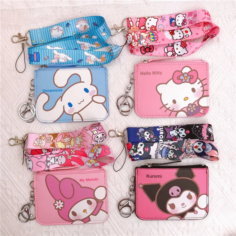 Kawaii Sanrio Hello Kitty My Melody Cinnamoroll Kuromi Cartoon Anime Card Holder Id Coin Purse Keychain Storage Pendant Gifts