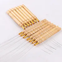 New Wooden Handle Hair Extension Tool Accessories Cross Stitch Pulling Needle Beads Threader Micro Ring Wig Hook Needle