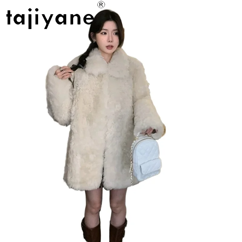 

TAJIYANE Natural Tuscany Sheepskin with Wool Attached Jacket Lapel Collar Mid-Length Real Fur Coat Woman Clothing 75cm 2026 шуба
