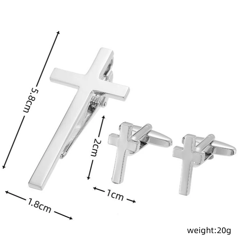 High quality Christian cross tie clip cufflinks for men\'s French shirt cuffs buttons, the best choice for gift giving