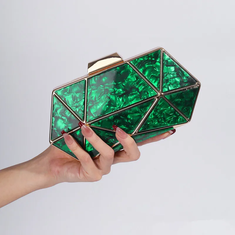 2024 New Women Acrylic Metal Rhombus Evening Bag Chain Shoulder Crossbody Bag Luxury Designer Handbag Party Clutch Dinner Bags