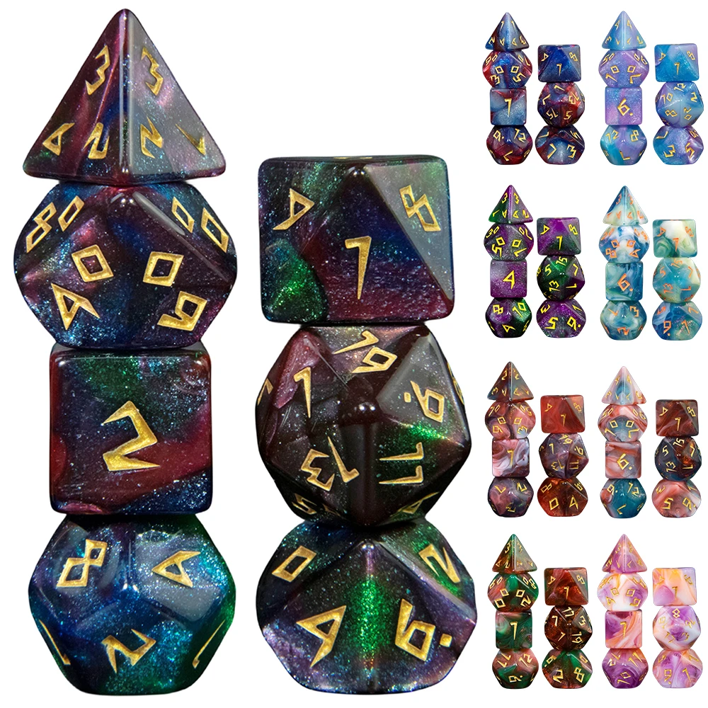 

Смешанный цветной блеск, игральные кости DND набор, 7-Piece D4 D6 D8 D10 D10 % D12 D20 для ролевых игр, обучения математике