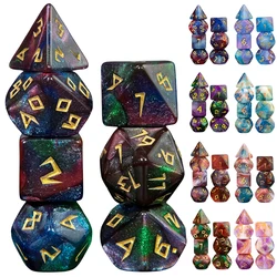 Mixed Color Glitter DND Dice Polyhedron Dice Set 7-Piece D4 D6 D8 D10 D10% D12 D20 for RPG Role Playing Game Math Teaching