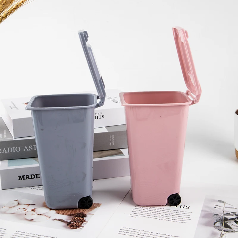 Mini Desktop Trash Can Plastic Waste Bins With Lid Household Clean Trash Desk practical mall Scissors Pencil Office Supplies