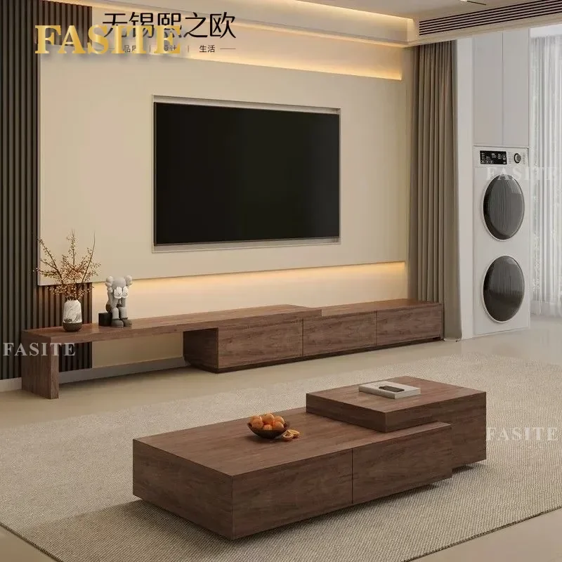 For Modern Simple Living Room Medieval Style Retractable Solid Wood TV Cabinet and Coffee Table Combination Floor Storage