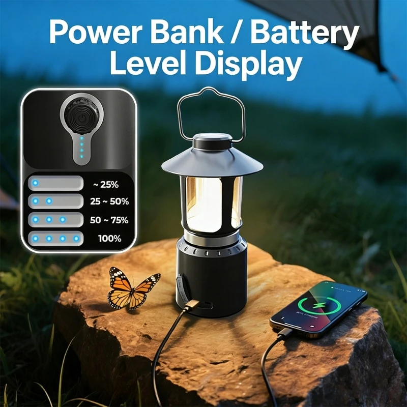 

Adjustable traditional Camping Lantern With 8000mAh Battery And Dimmable LED Light For Outdoor Adventures And Emergency Use 37JD
