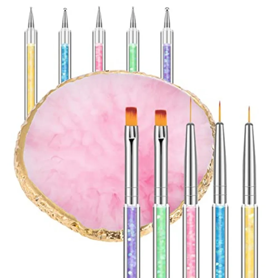 

6 Pcs in t Resin Nail Art Palette wit 5 Nail es, Nail Tec Supplies Tools Nail Polis g Palette Double-Ended Dotting Pen Nail A