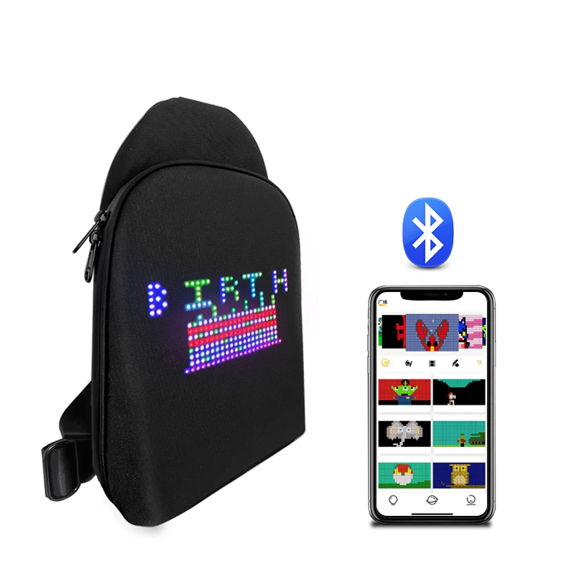 smart led pixel bolsa para homens e mulheres mochila led controle de aplicativos graffiti dinamico messenger bolsa sling peito display led diy 01