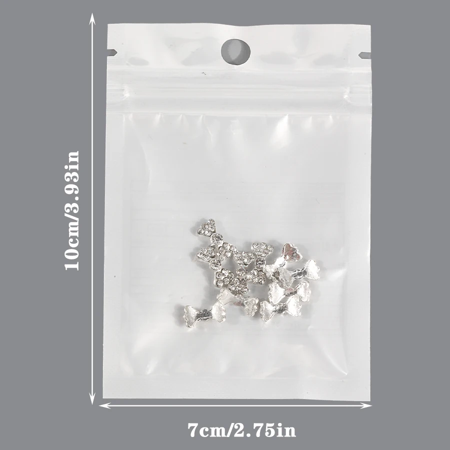 SANANIE 10PCS Shiny White Rhinestone Bow Nail Art Charms 3D Classic Sliver Alloy Butterfly Nails Decoration Manicure Supplies 3