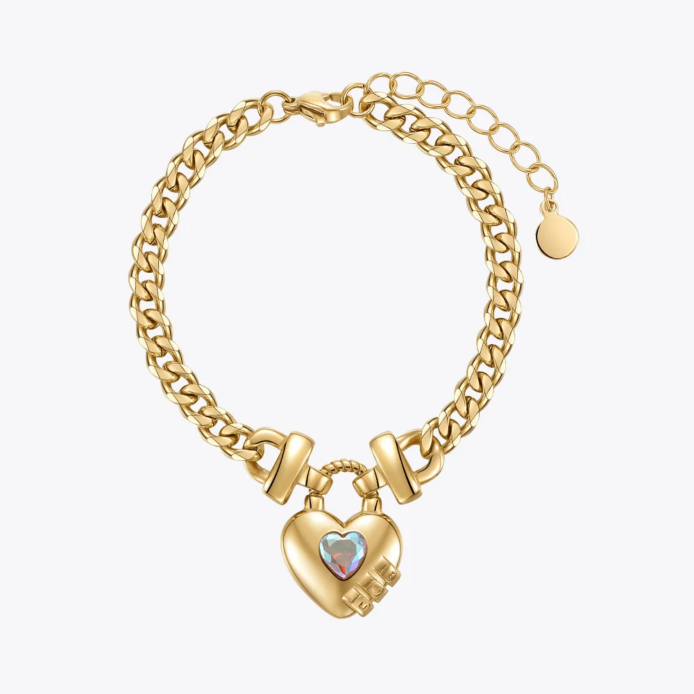 

ENFASHION Heart-shaped Colored Zirco Bracelet For Women Stainless Steel Fashion Jewelry Gold Color Chain Bracelets Party B222277