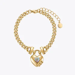 ENFASHION Heart-shaped Colored Zirco Bracelet For Women Stainless Steel Fashion Jewelry Gold Color Chain Bracelets Party B222277