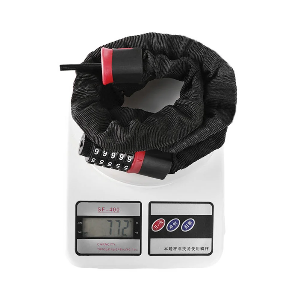 

Anti-Theft 5-Digit Resettable Chain Lock 110cm Durable Manganese Steel Keyless Bike Security Black 0.6m Chain Lock