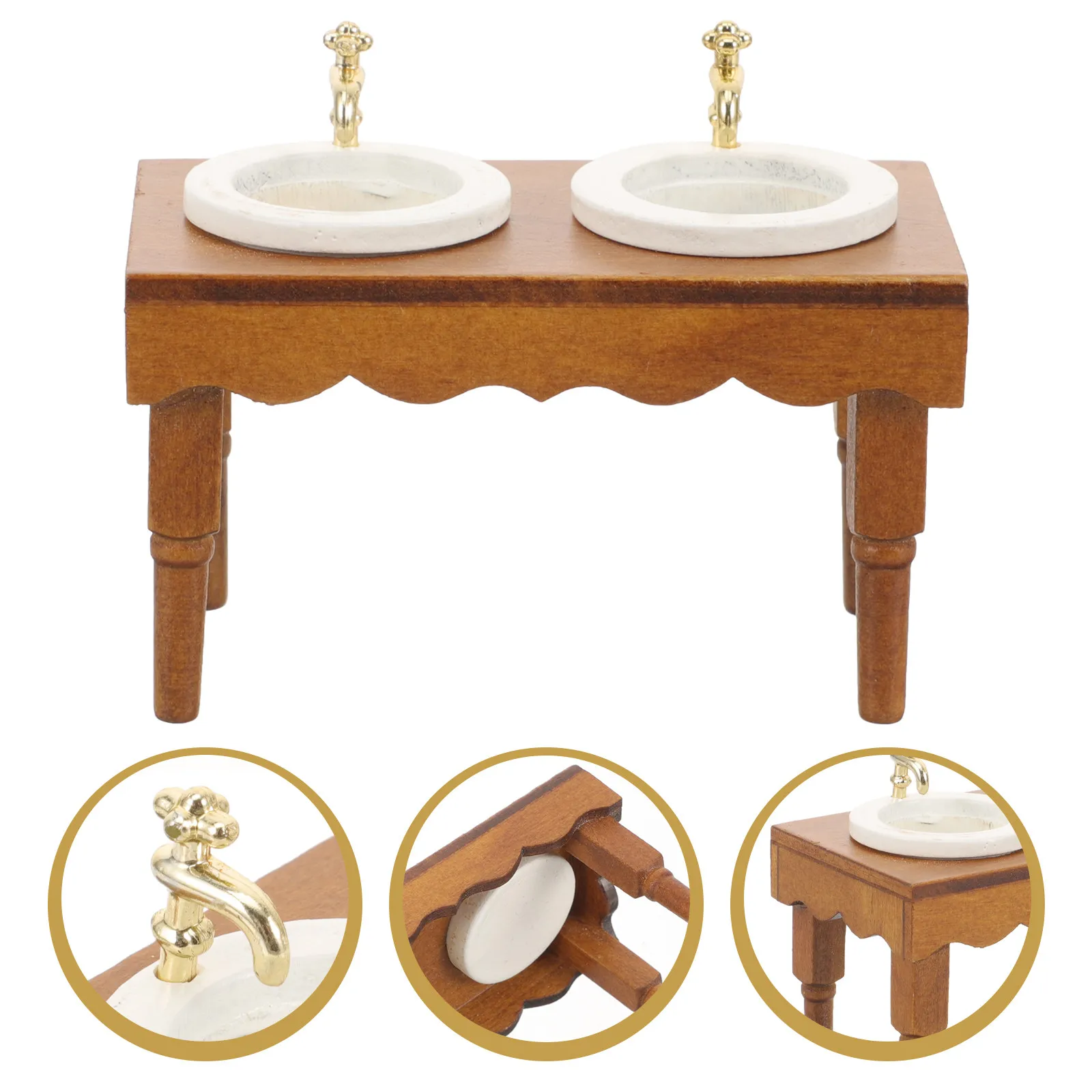 Miniature Wooden Bathroom Washbasin Cabinet Decorative Small Furniture for Mini House Scene Layout Prop House Washbasin