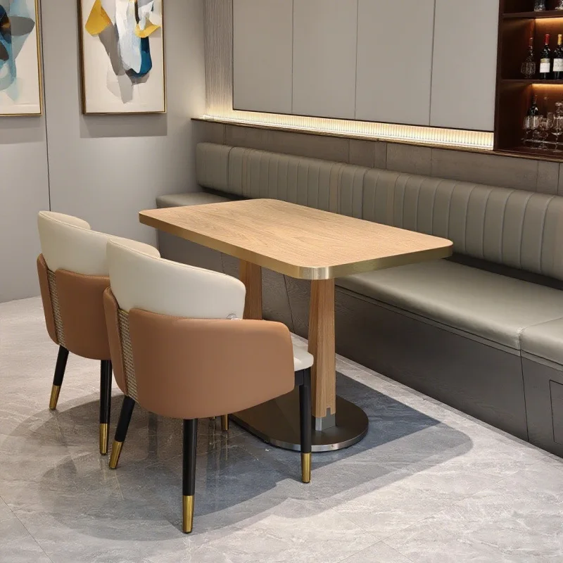 Source Factory Wholesale Hotel Restaurant Coffee Leisure Light Luxury Rock Panel Stainless Steel Edging Dining Table Dining