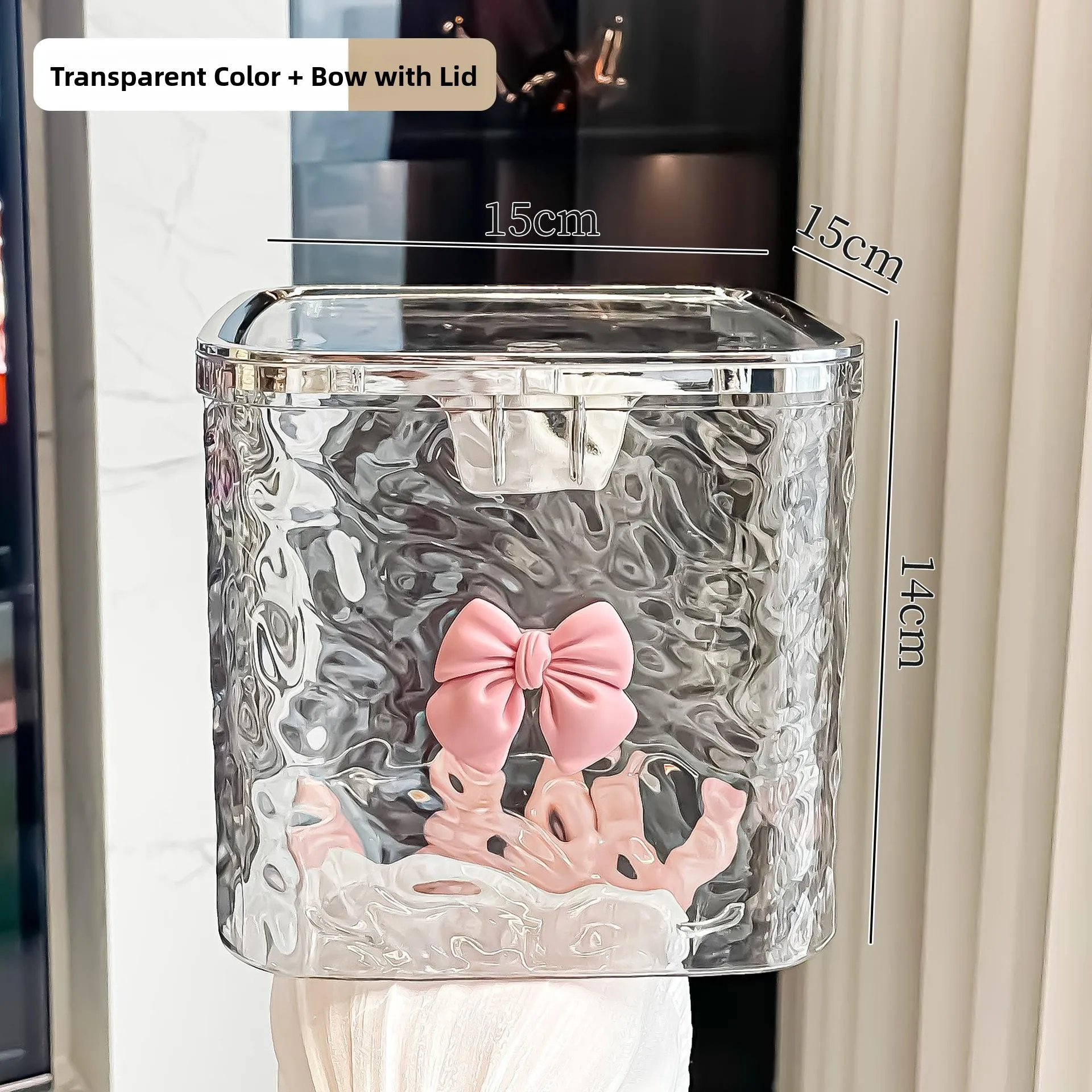 

Thickened Desktop Trash Can Wave Pattern Home Use Transparent Living Room Coffee Table Restaurant Table Small Trash Can with ...