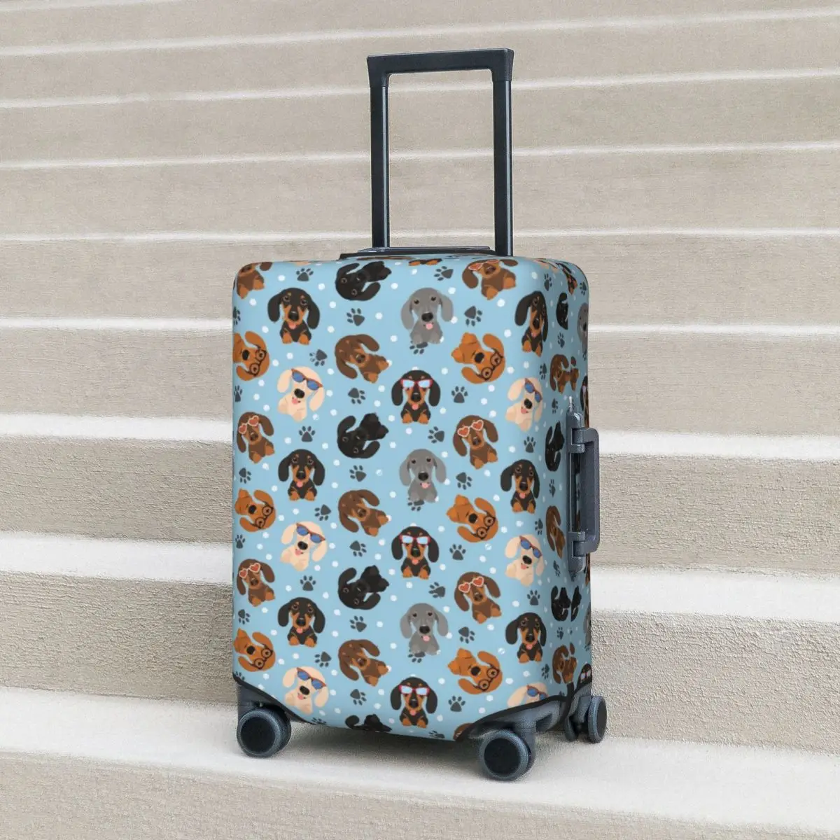 

Happy Dachshund Suitcase Cover Sausage Dogs Cartoon Vacation Cruise Trip Elastic Luggage Supplies Protector