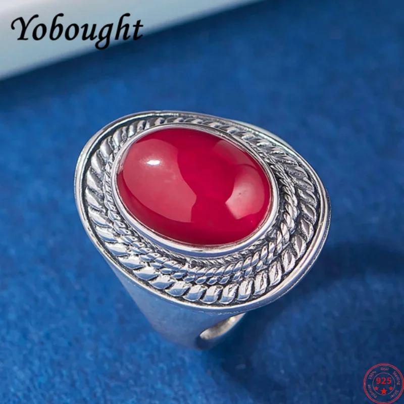 

S925 sterling silver charms rings for women men new fashion palace style exaggerated inlaid red corundum jewelry free shipping