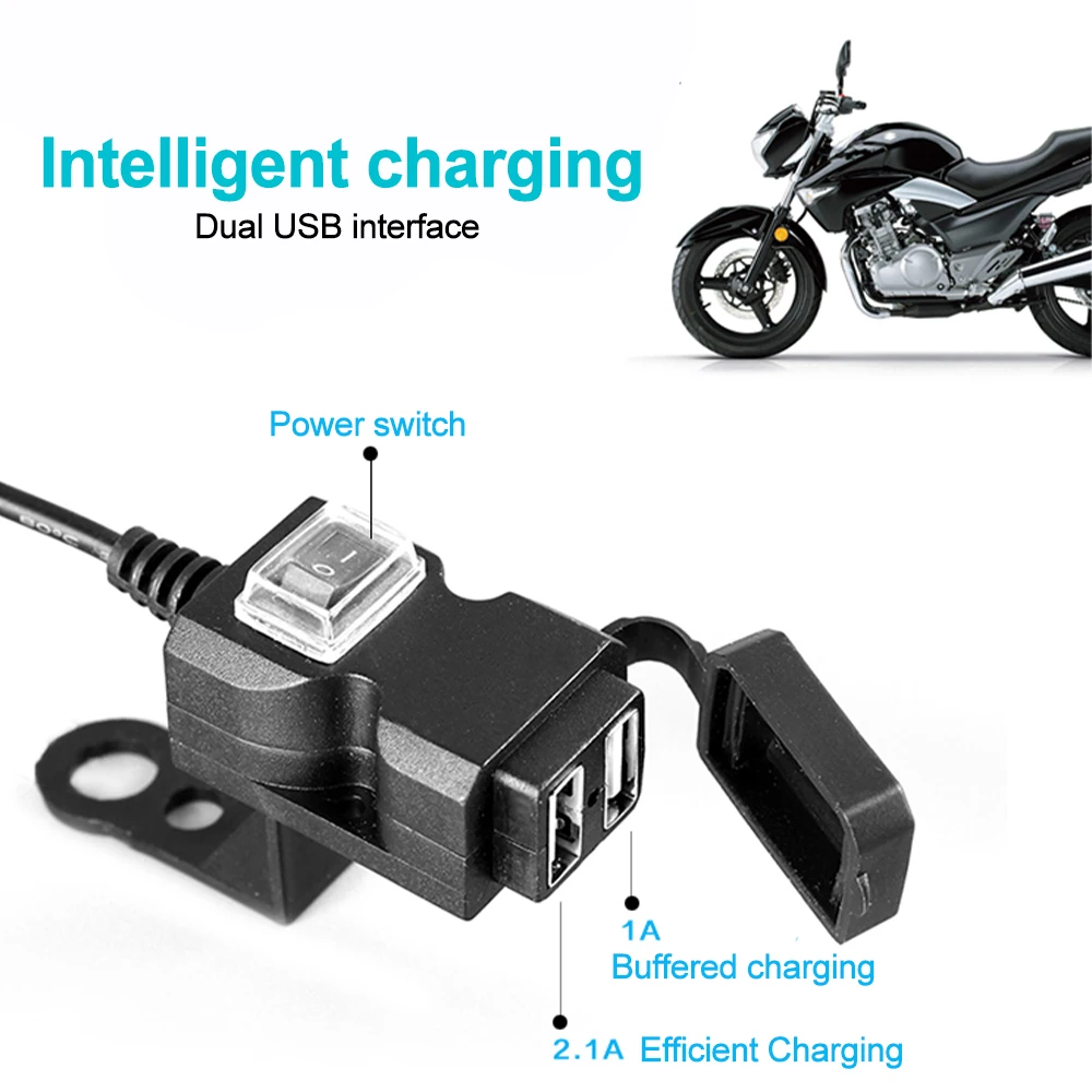 Updated Motorcycle Dual USB Charger with ON/OFF Switch Waterproof Motorbike Handlebar Phone Charger Fast Charging Socket image 5