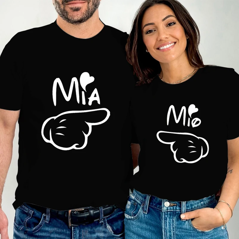 2024 Couple Matching T-Shirt Mia Mio Finger Print T Shirt Women Men Funny Casual Summer Streetwear Lovers Couple Tshirt Clothing