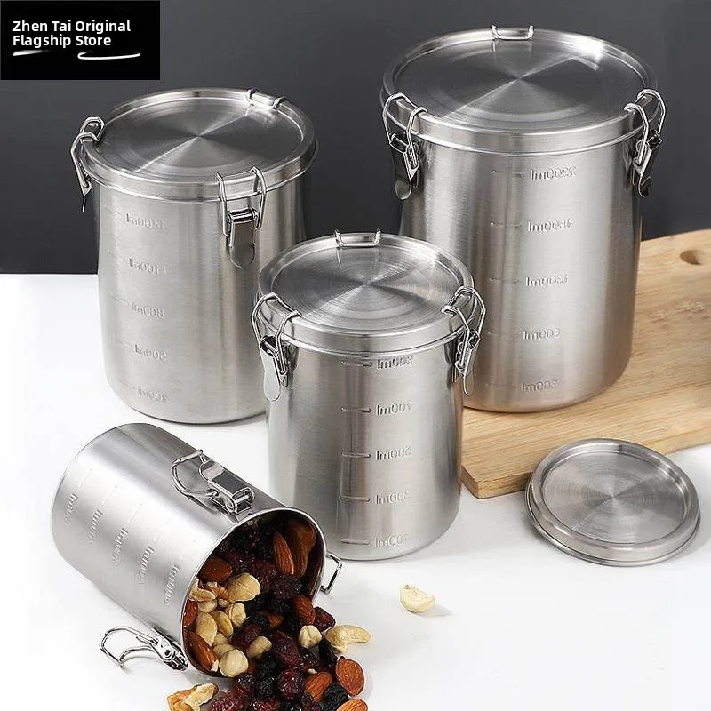 

Food Grade Stainless Steel Tea Storage Jar Kitchen Storage Container Grain Box Sealed Food Storage Canister Homeware Decor