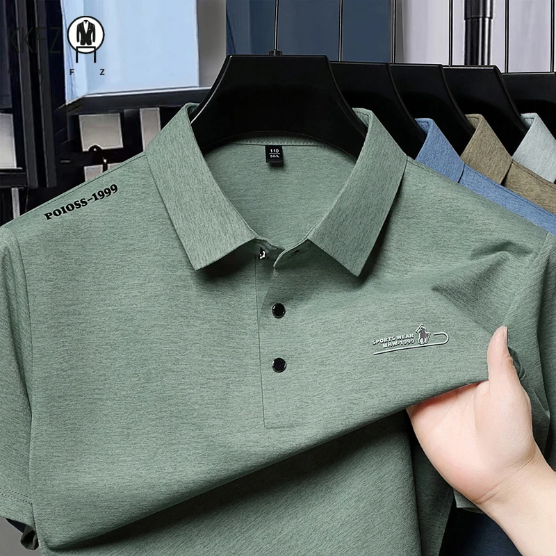 Herren Sommer Business Casual Kurzarm Poloshirt Eisseide Atmungsaktiv Waffelstruktur Formelles Oberteil