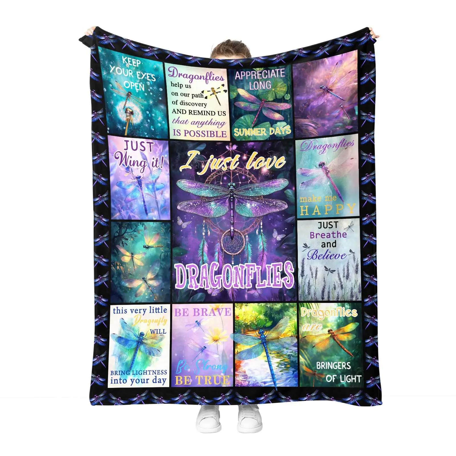 Throw Blanket Magic Dragonfly Dreamcatcher Purple Print Warm Cozy Couch Bed Blankets Hippie Room Decor Vintage Blanket