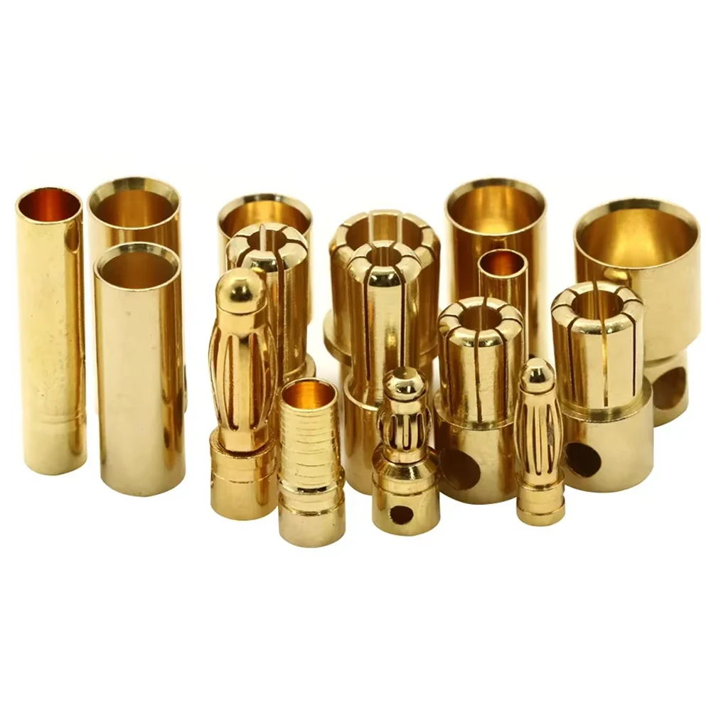 

10Pairs 2.0/3.0/3.5/4.0/5/5.5/6/6.5/8mm Gold Bullet Banana Connectors Plug For Lipo Battery RC ESC Motor Accessories