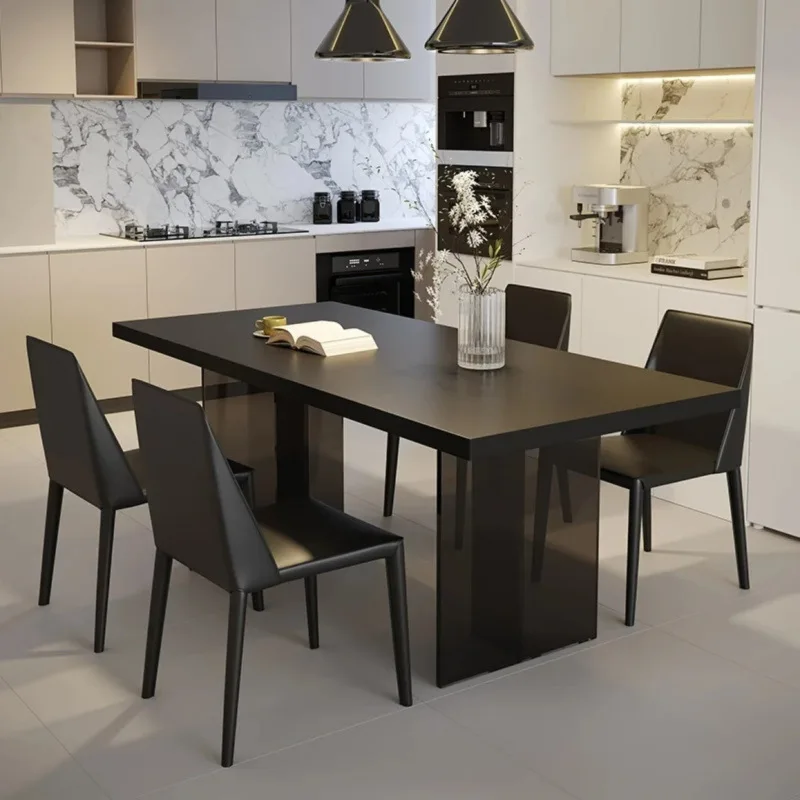 

Dining table rectangular light luxury modern small apartment hanging under black acrylic dining table and chairs simple