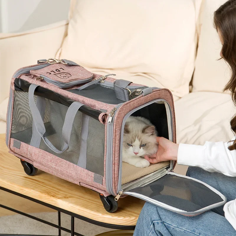 

Foldable Detachable Pet Trolley Case Large Space Suitcase Cat Dog Shoulder Bag Handbag Travel Luggage Breathable Wheel Stroller