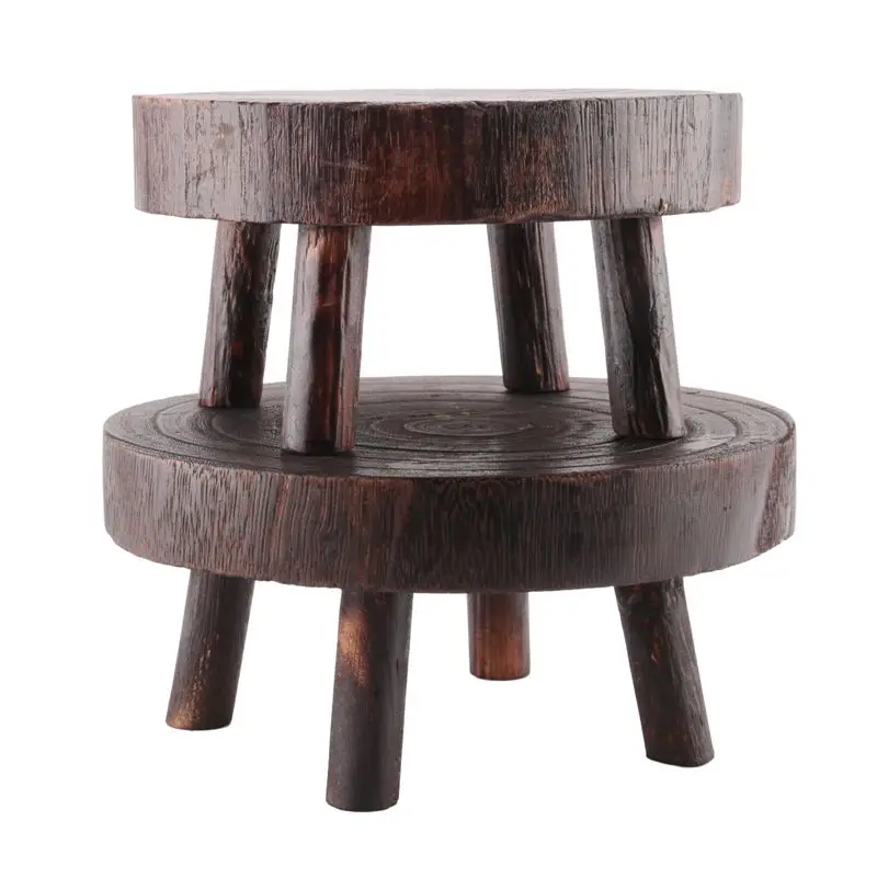 

ABVT-2Pcs Mini Wooden Stool Flower Display Stand, Potted Plant Shelf Bonsai Rack, Vintage Wood Grain Garden Plant Pot Stand