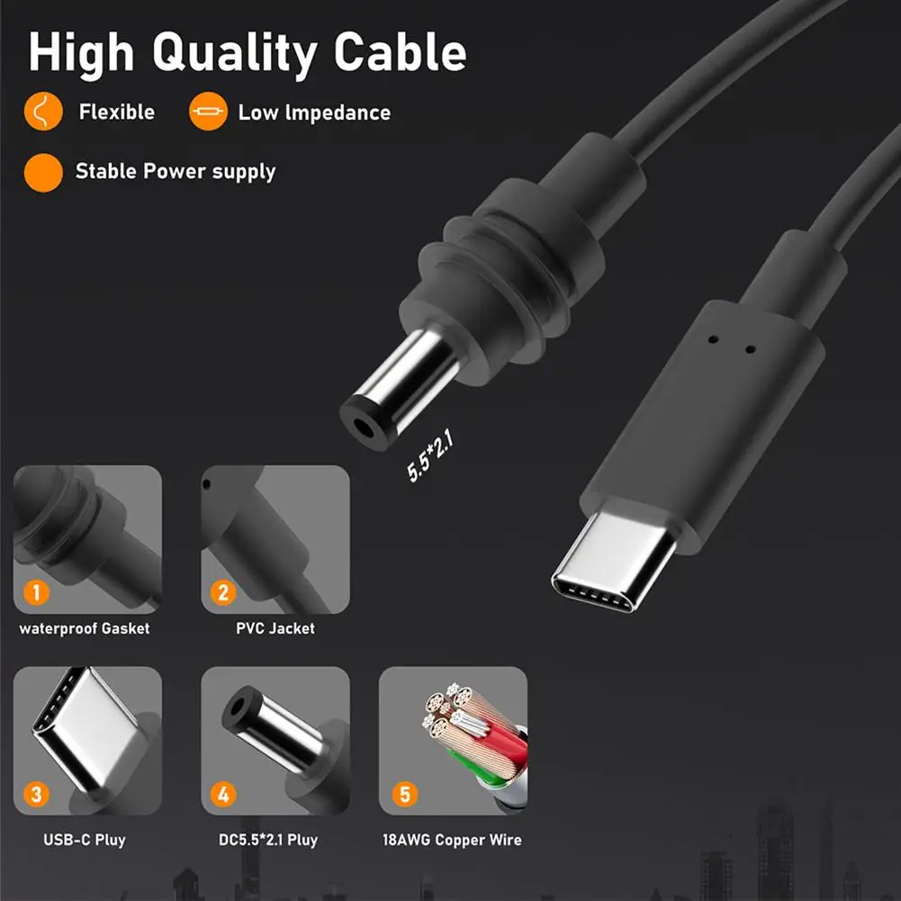 Type-C To DC/DC To DC Fast Charging Power Cable For Starlink Mini Outdoor Waterproof 20V 2/3/5/10m For Starlink Mini Power Cable