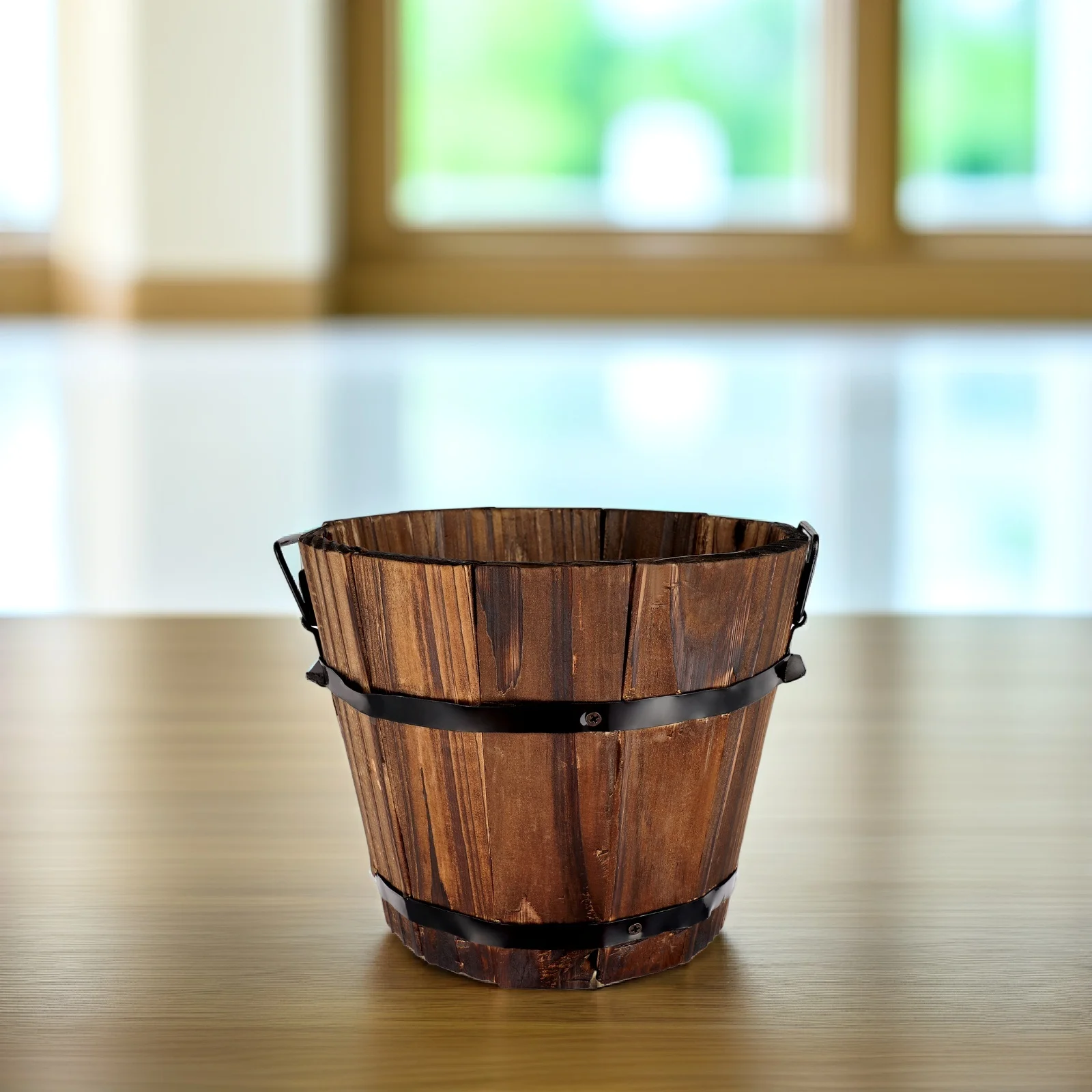 Wooden Round Barrel Planter Eco Friendly Solid Wood Succulent Pot Retro Home Decor Container Balcony Flower Pots