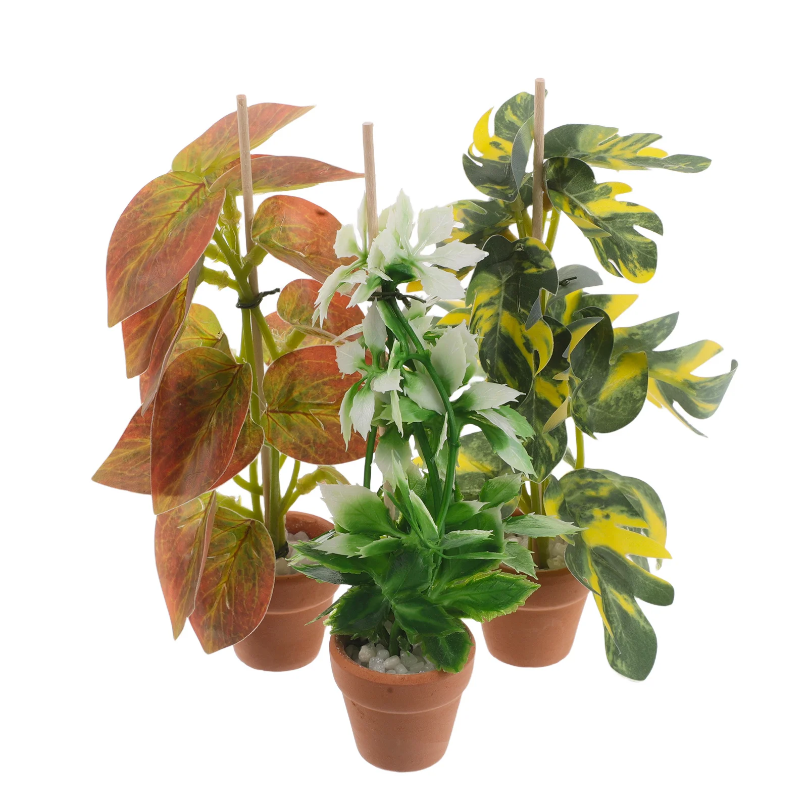 Plantas en macetas en miniatura para casa de muñecas, decoración realista de bonsái, vegetación falsa para el hogar, mesa de oficina, Mini accesorios de jardín, 3 uds.