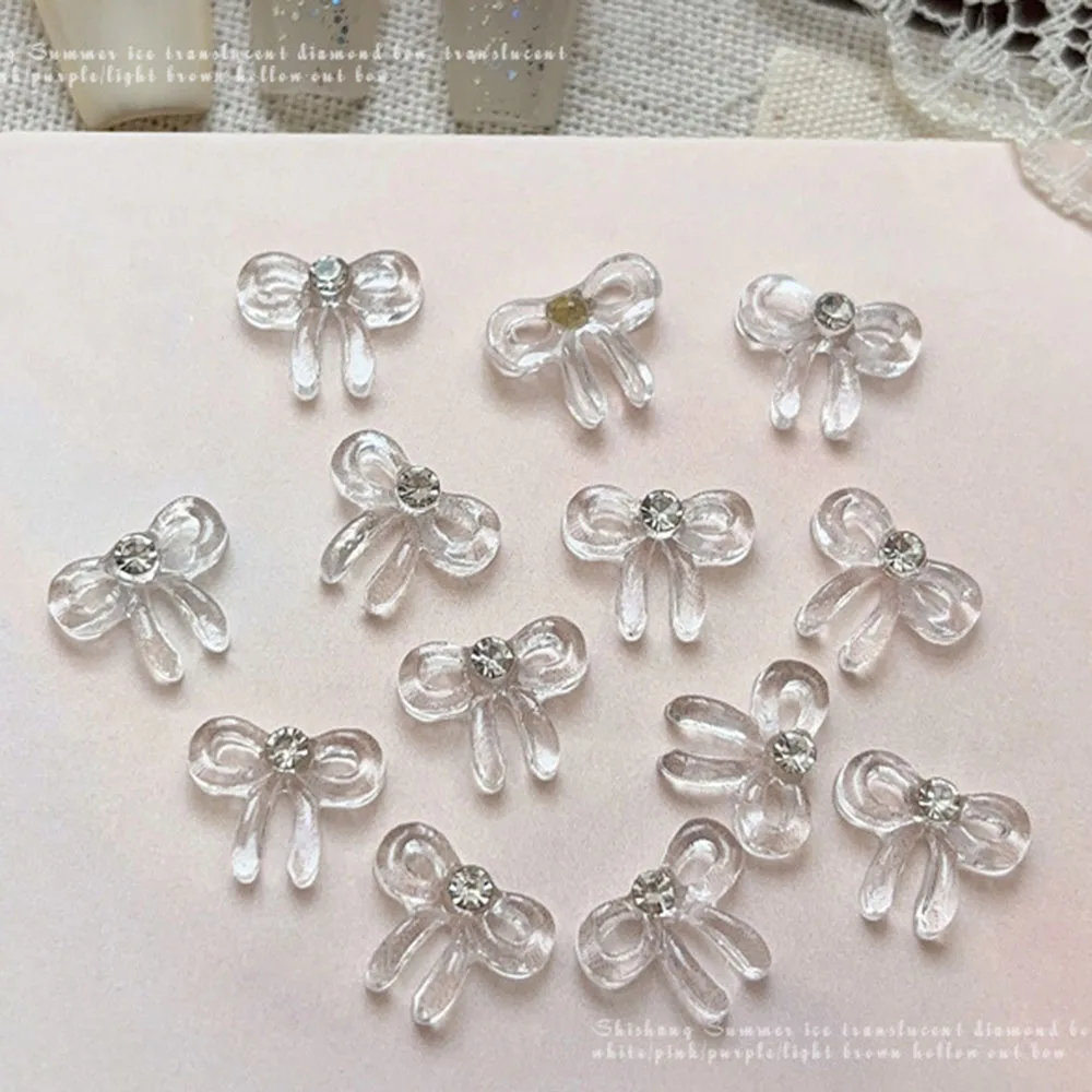 30 個ダイヤモンド弓ネイルチャーム 4 色蝶ネクタイネイルデコレーション半透明ゼリーちょう結びアクセサリーミニラインストーンパーツ