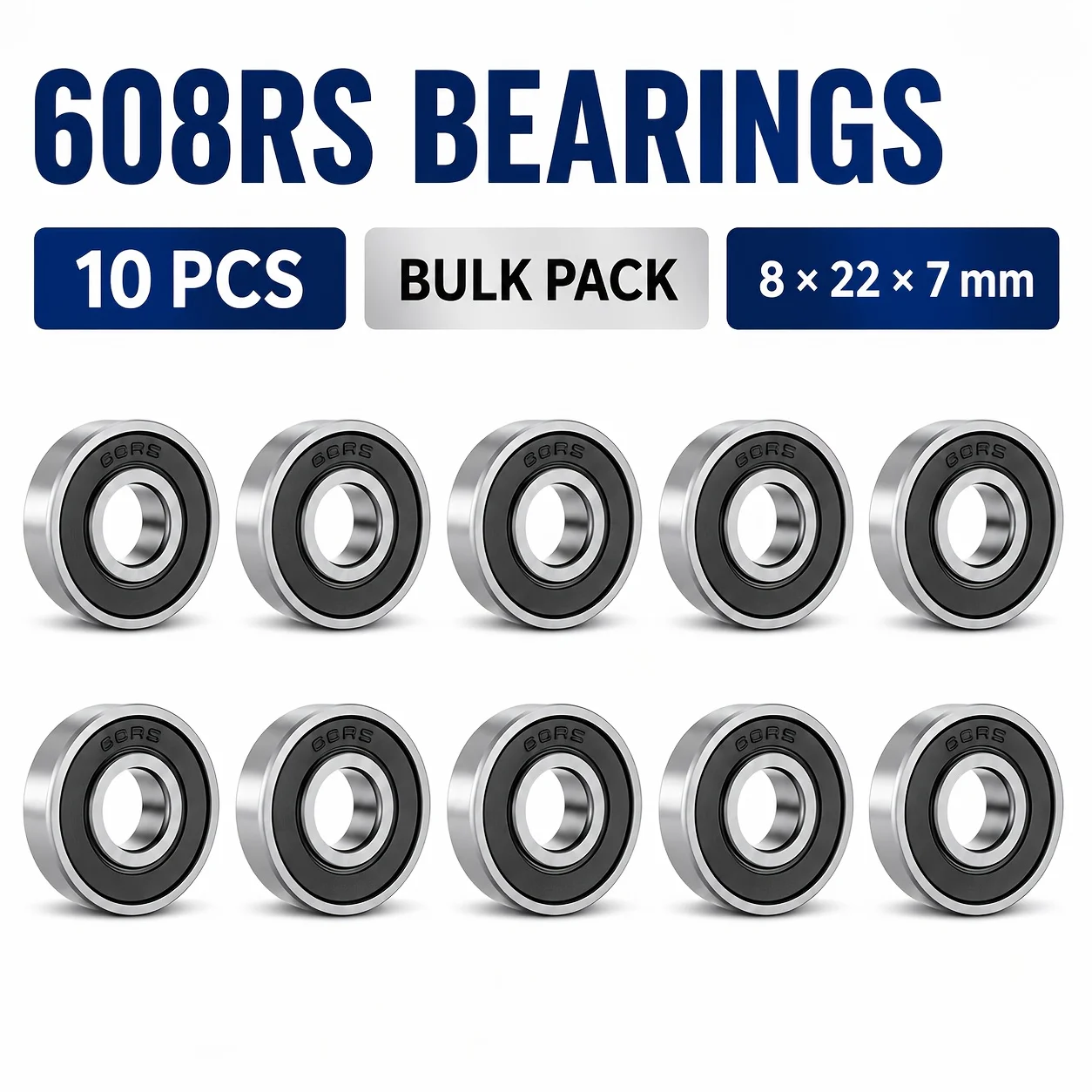 8x22x7mm Rubber Sealed Deep Groove Ball Bearings Kit, 10/15/30Pcs, Smooth Run for Machinery, Vehicles & Boats