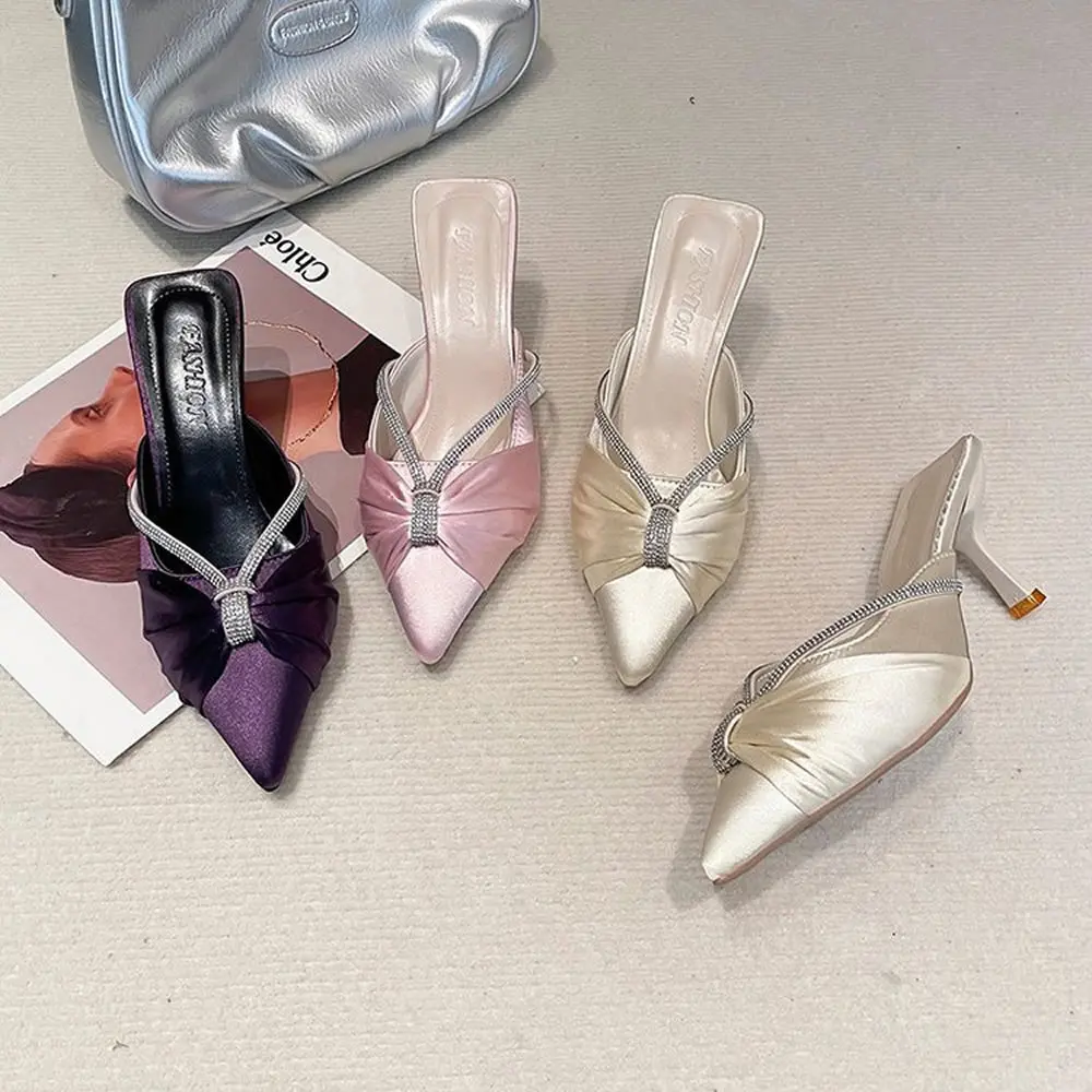 أزياء المرأة في الهواء الطلق شقة بكعب منخفض الانزلاق على الصنادل كسول شبه الانزلاق على أشار تو أحذية أنيقة النساء البغال النعال موجزة #3