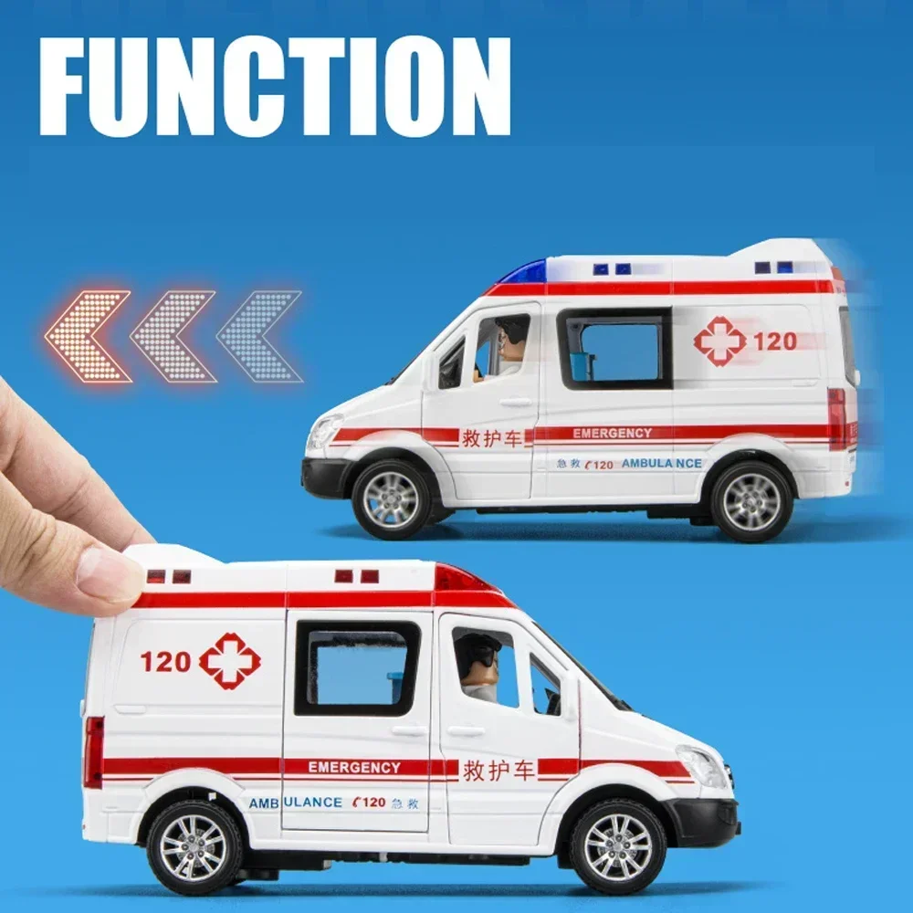 Metalen Auto 'S Speelgoed Schaal 1/32 Gegoten Legering Ambulance Auto Model Voor Jongens Kinderen Speelgoedvoertuigen Geluid En Licht Terug Te Trekken