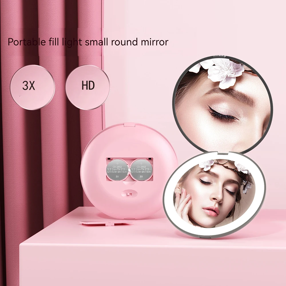 Magnifying Makeup Mirror Mini Portable Make up Mirror With Light Led Folding Handheld Double-sided Cosmetics Mirror For Travel