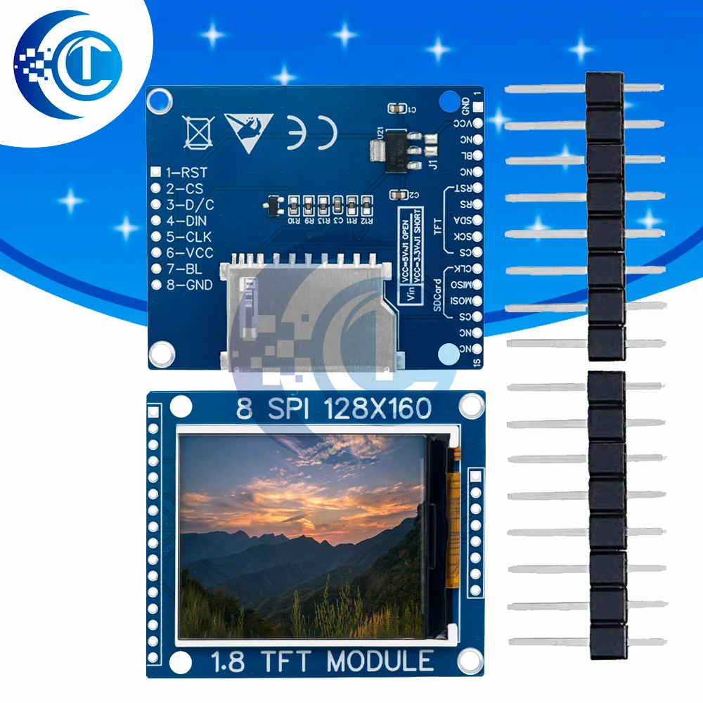 3,3 V/5 V SPI TFT LCD-module (1,8 inch): 128x160 dotmatrix, PCB-adapter IC – compatibel voor Arduino en LCD1602