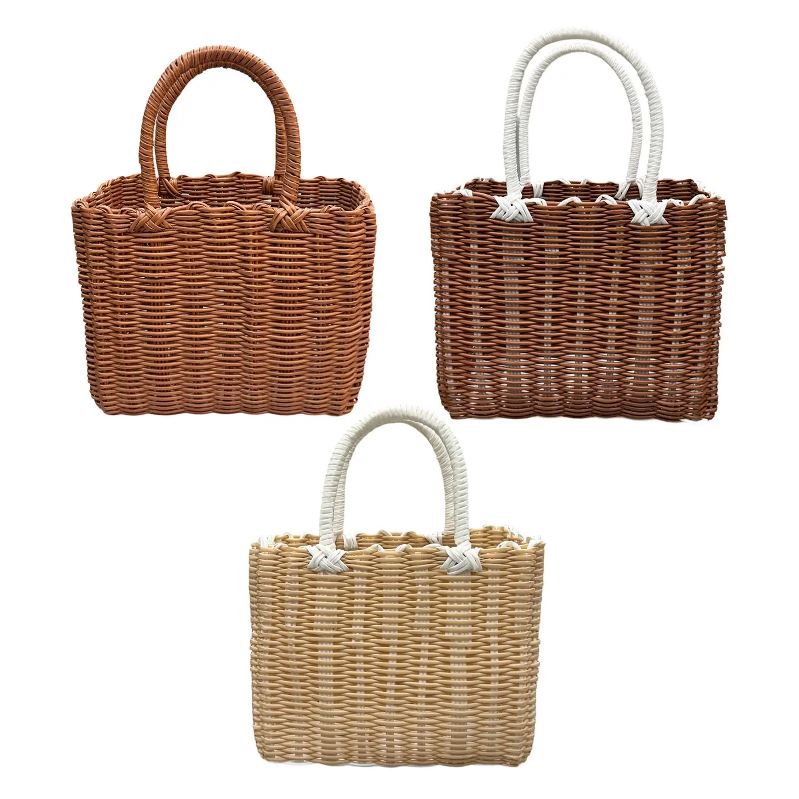Handwoven Basket Multifunctional with Handle Rustic Decoration Fruit Sundries Holder Market Basket for Fruits Garden Camping