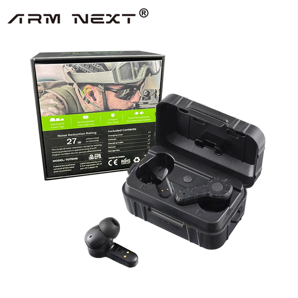 ARM NEXT-Bouchons d\'oreille électroniques anti-bruit NRR27db, casque antibruit pour la chasse, le tir, cache-oreilles, mode extérieur et intérieur