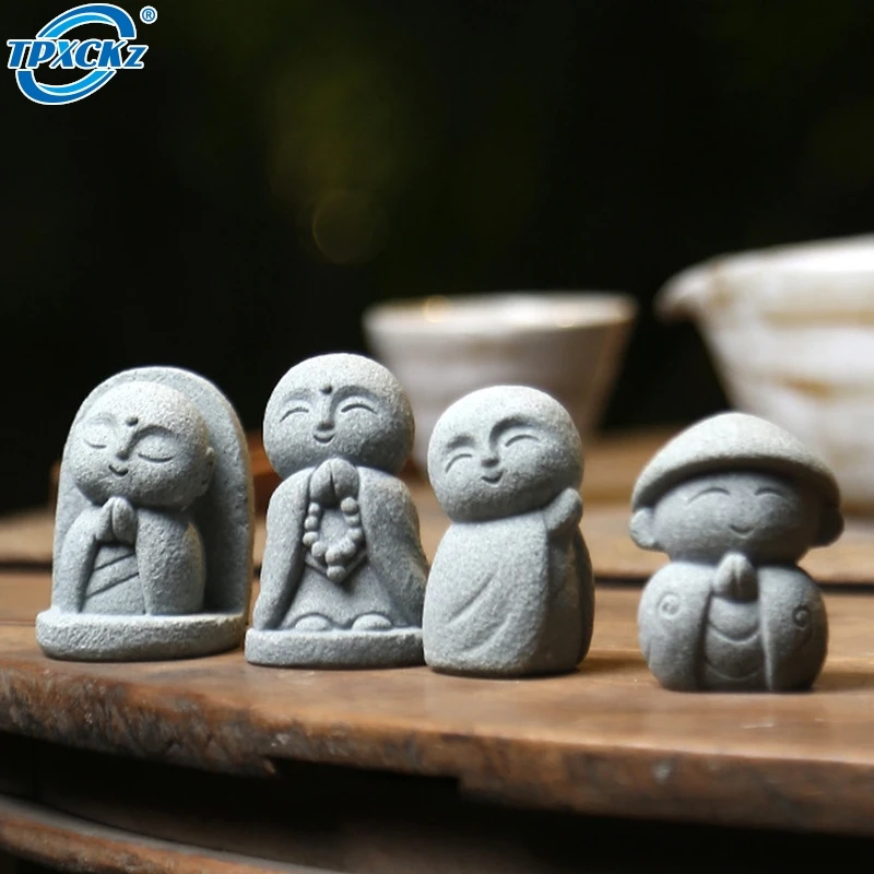 Estatuas de Buda de Jizo pequeño, escultura de Buda, figuritas, adornos de jardín, Buda japonés, Ksitigarbha, bonsái de acuario