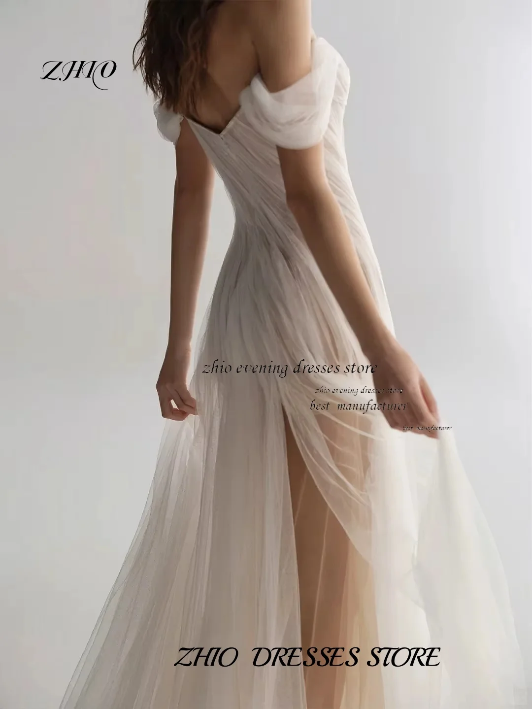 ZHIO Elegant Tulle Off Shoulder Bridal Dresses Sweetheart A-Line Pleated Floor Length Wedding Bridal Gowns Customized 웨딩드레스