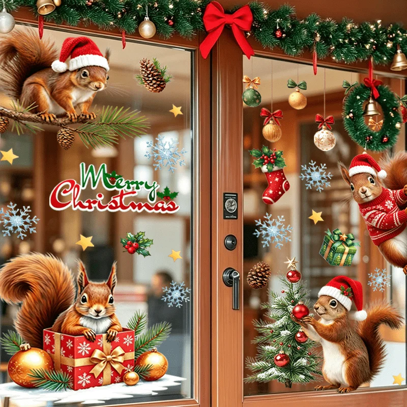 3pcs Christmas Window Sticker,suitable for cabinet,glass doors,windows and wall decor,holiday decoration,freely DIY combinable