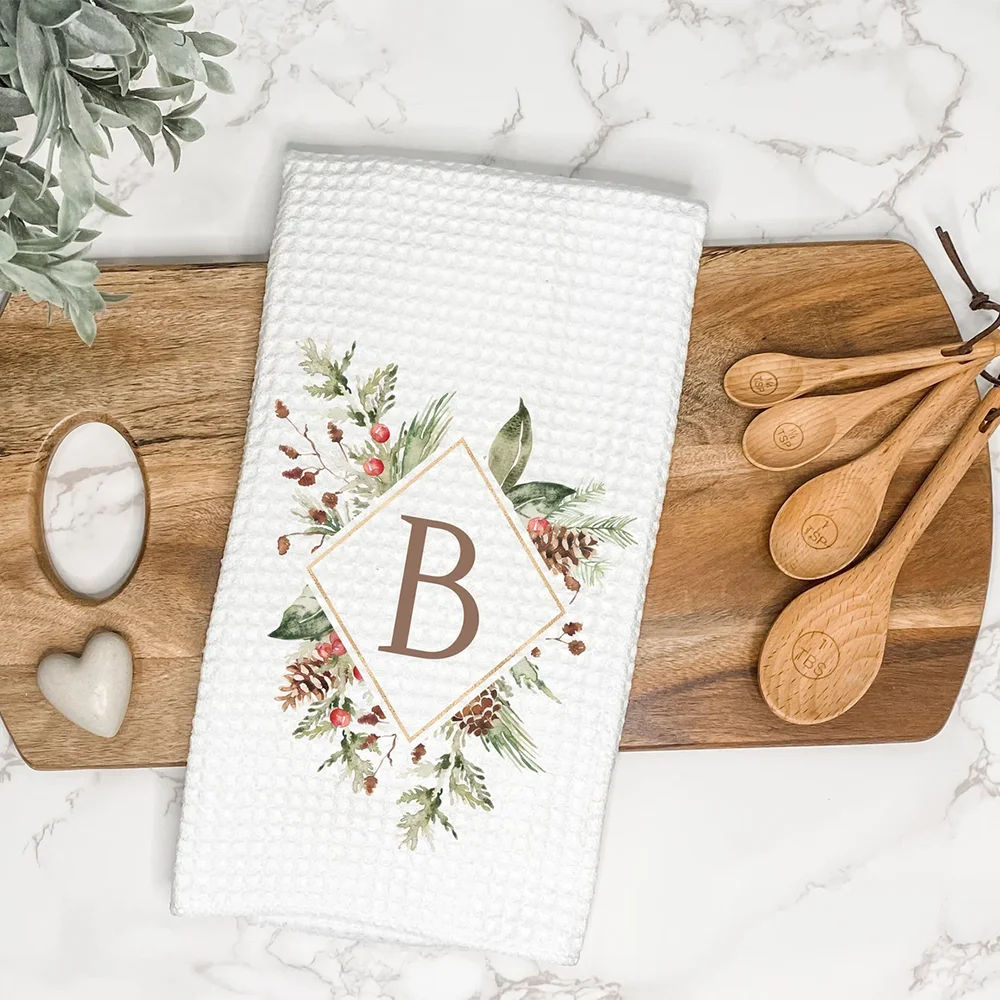 

Custom Christmas Frame Kitchen Waffle Tea Towel Hand Towel Hostess Housewarming Gift Farmhouse Winter Table Decor Christmas Gift