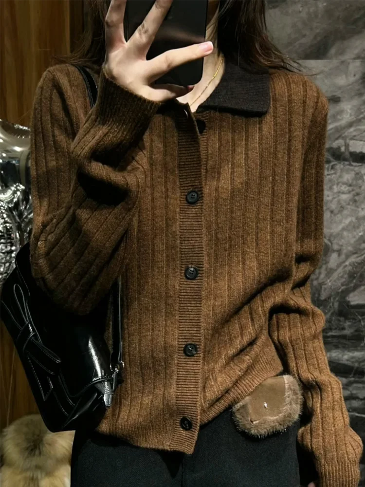 

Корейский винтажный вязаный кардиган свободного кроя больших размеров, универсальный топ для похудения, теплый длинный свитер для повседневной носки и работы.