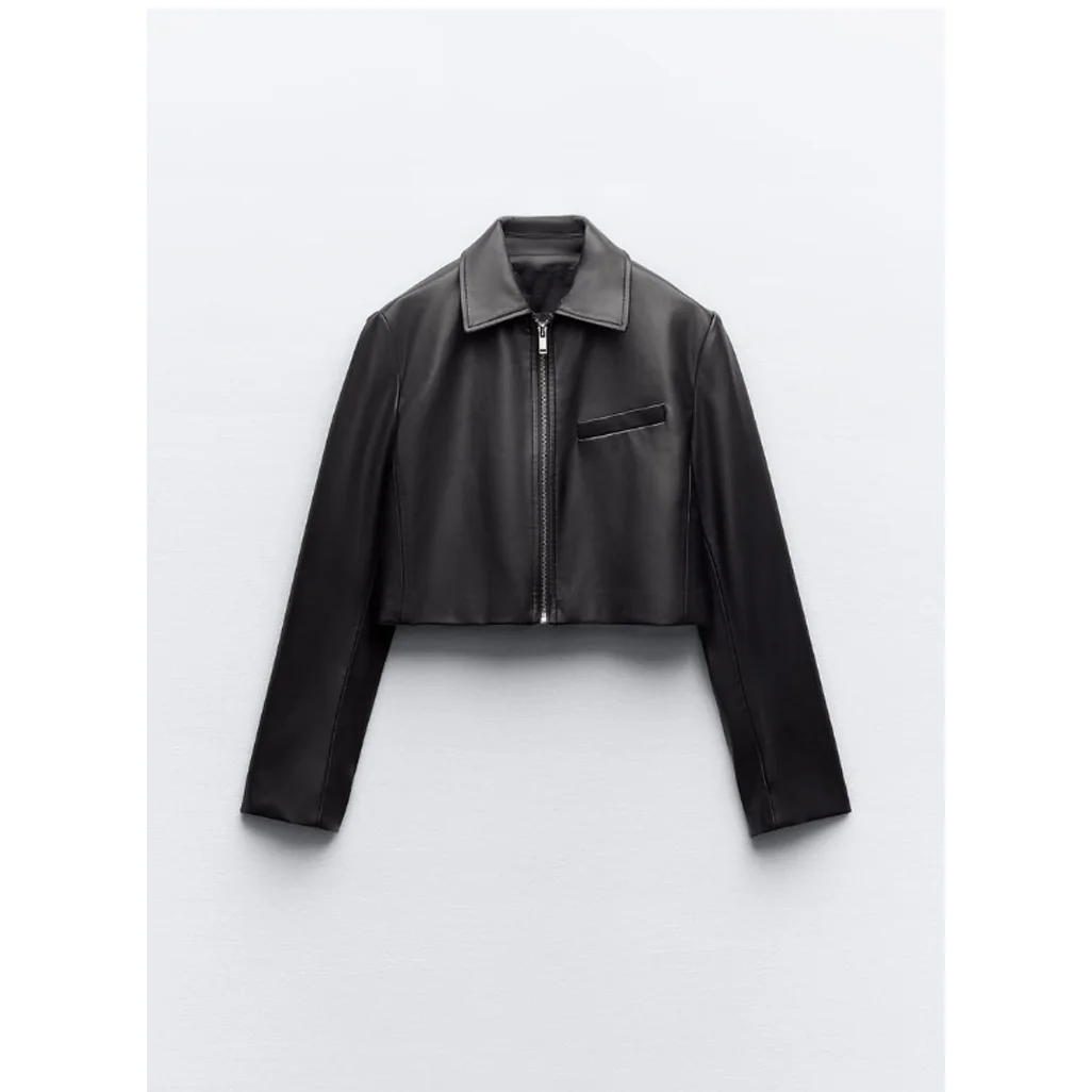 سترة Street Sle فضفاضة مناسبة مع سحاب إغلاق، طقم جانبي واحد طويل Sve بياقة مقلوبة من الجلد Jaet #5