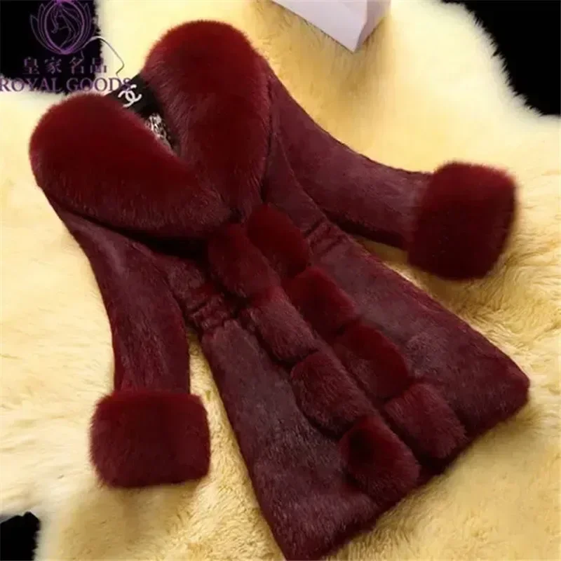 Korea Fashion Imitation Rabbit Hair Jacket Women's Elegant Fake Fur Coat Female Clothing 2023 Winter Slim Warm Mid-Long Overcoat